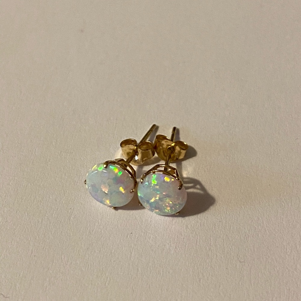 14k gold and created opal stud earrings